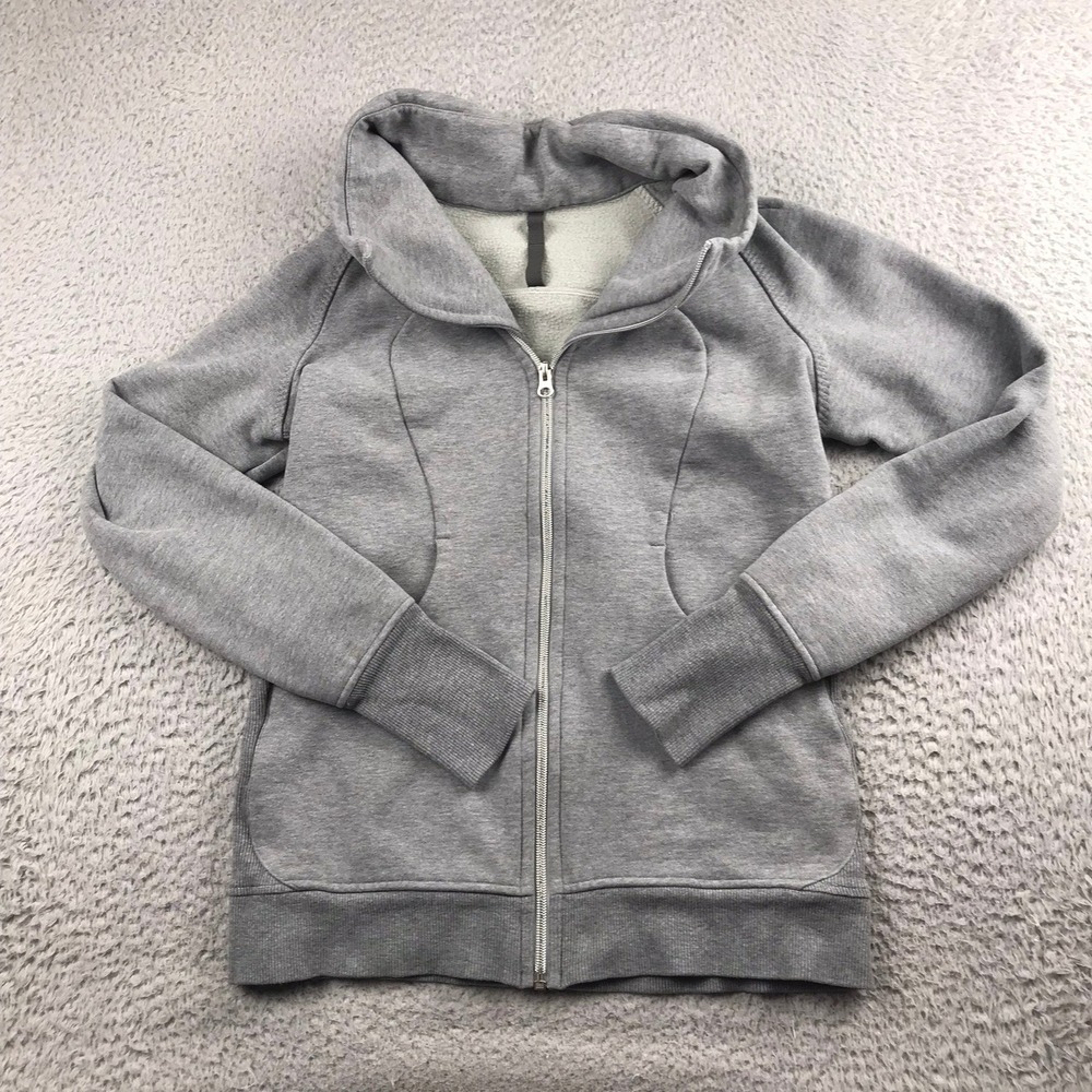 Lululemon Cozy Cuddle Up Jacket Women 8 Grey Funnel Neck Full Zip Asymmetrical